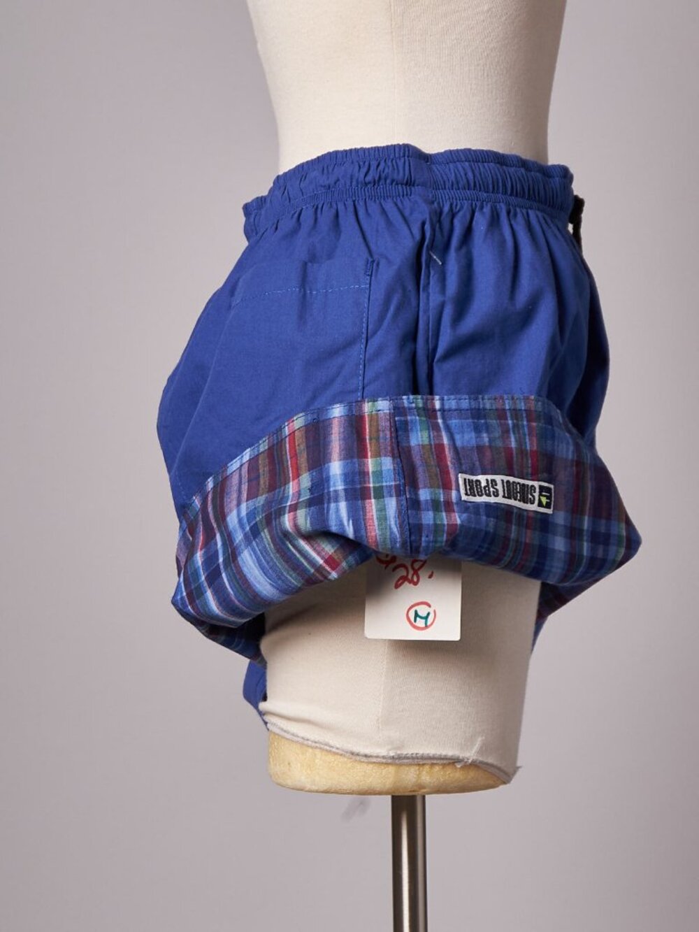 1990s Reversible Blue and Blue and Purple Plaid Sideout Swim Board Shorts